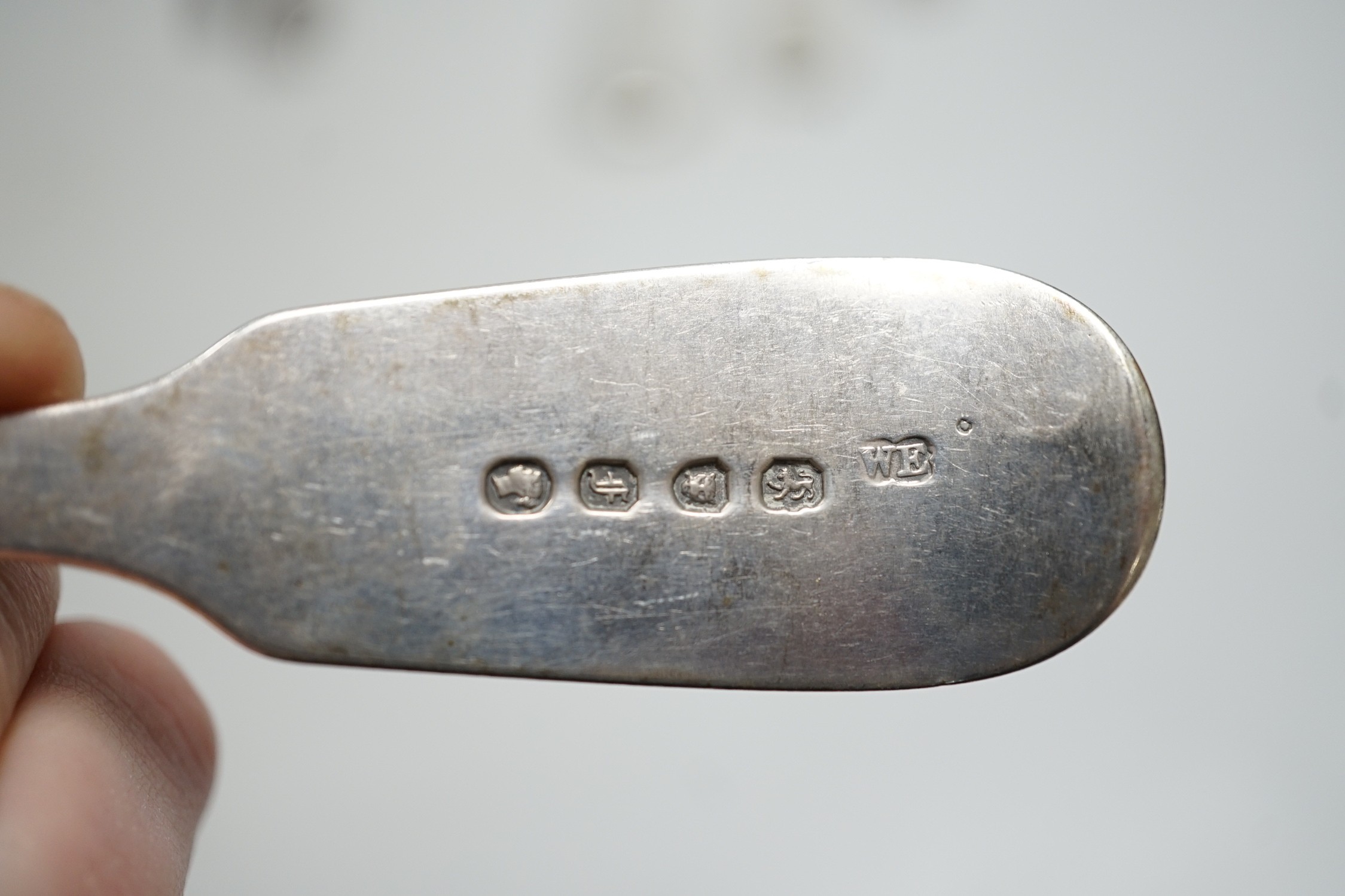 A set of six Victorian silver fiddle pattern tablespoons, William Eaton, London, 1841, a set of six similar table forks, London, 1838 and a quantity of assorted 19th century and later silver cutlery, various dates and ma